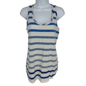 CABI Womens White Blue Ombre Stripe Scoop Neck Jersey Knit Racerback Tank Size S